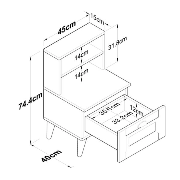 Κομοδίνο Rusta  μελαμίνης-mdf sonoma-λευκό 45x40x74.5εκ