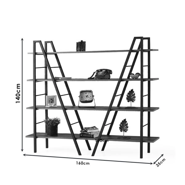 Βιβλιοθήκη Madden  μαύρο-καρυδί 160x35x140εκ