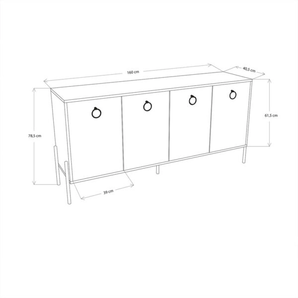 Μπουφές Twely  μελαμίνης φυσικό-λευκό-μαύρο 160x40,5x79εκ