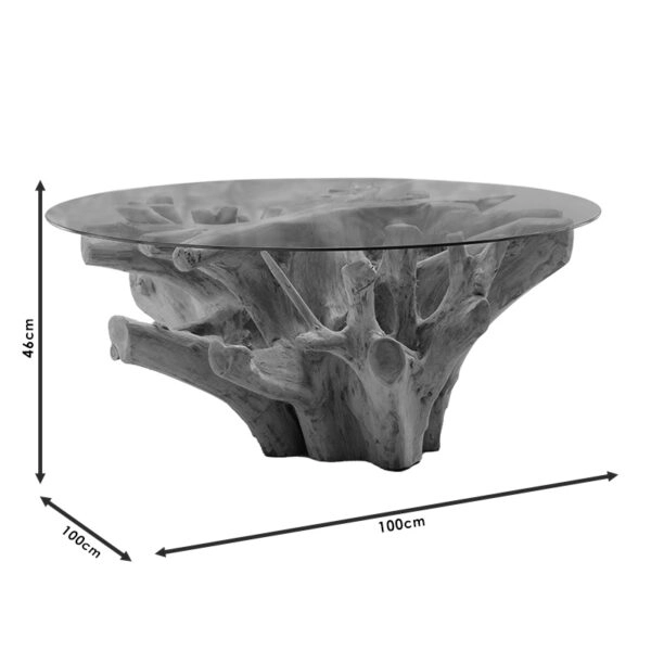 Τραπέζι σαλονιού Balance  γυαλί 6mm tempered-χειροποίητo teak ξύλο φυσικό 100x100x46εκ