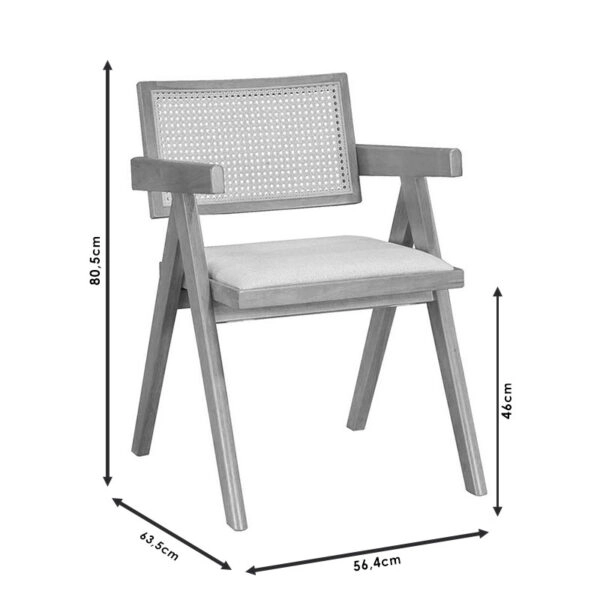 Πολυθρόνα Winslow  ξύλο rubberwood μαύρο-pvc rattan φυσικό-ύφασμα γκρι