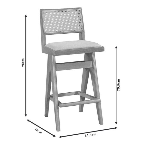 Σκαμπό bar Winslow  ξύλο rubberwood μαύρο-pvc rattan φυσικό-ύφασμα γκρι 44.5x46x98εκ