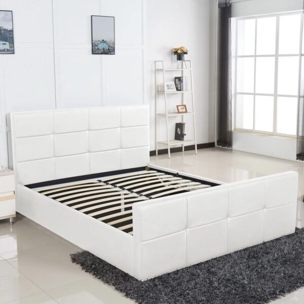 Κρεβάτι ArteLibre ANEMONE Λευκό PU Με Αποθηκευτικό Χώρο 217.5x170.5x100cm (Στρώμα 160x200cm)