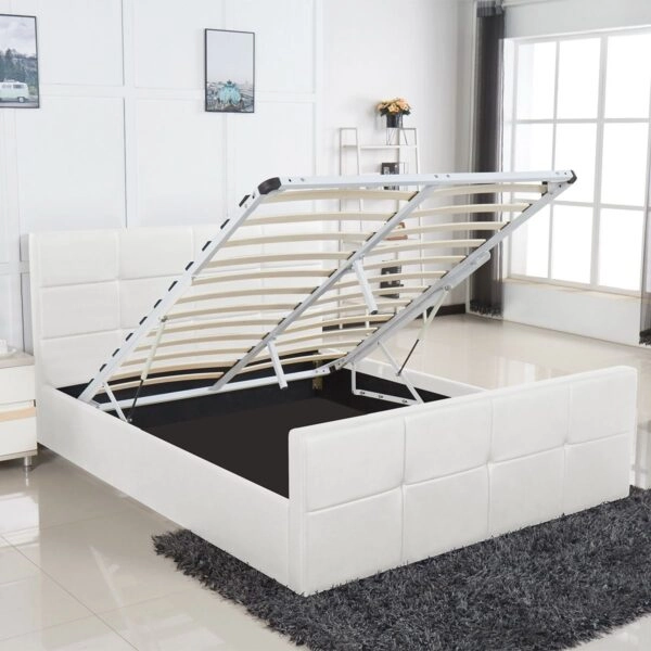 Κρεβάτι ArteLibre ANEMONE Λευκό PU Με Αποθηκευτικό Χώρο 217.5x170.5x100cm (Στρώμα 160x200cm)
