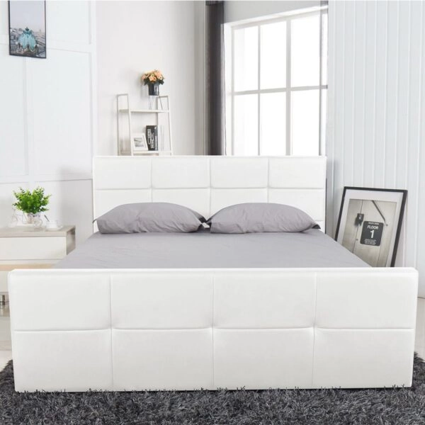 Κρεβάτι ArteLibre ANEMONE Λευκό PU Με Αποθηκευτικό Χώρο 217.5x170.5x100cm (Στρώμα 160x200cm)
