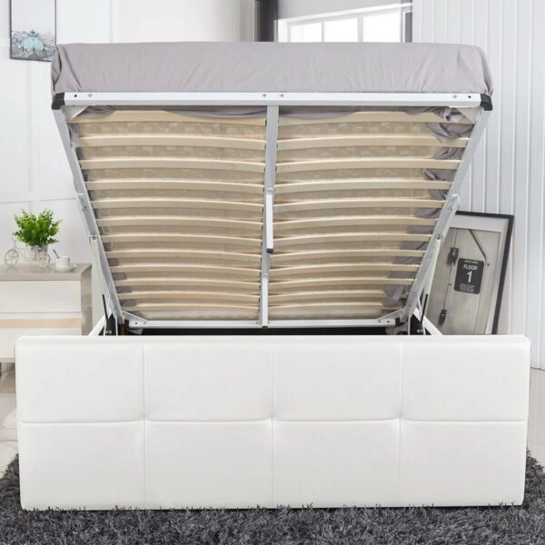 Κρεβάτι ArteLibre ANEMONE Λευκό PU Με Αποθηκευτικό Χώρο 217.5x170.5x100cm (Στρώμα 160x200cm)