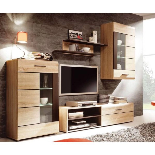 Σύνθεση Τηλεόρασης Solo 293x41x184cm Sonoma με Wenge MDF Καμπυλωτό τελείωμα