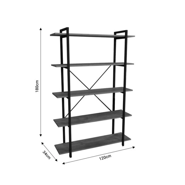 Βιβλιοθήκη Reson  oak μελαμίνης-μαύρο μέταλλο 120x34x180εκ