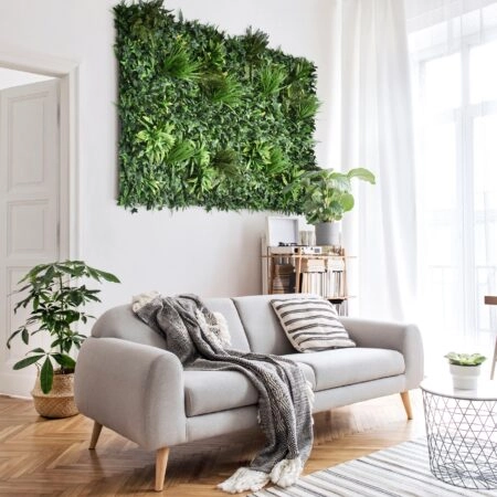 Stylish,Scandinavian,Living,Room,With,Design,Furniture,,Plants,,Bamboo,Bookstand