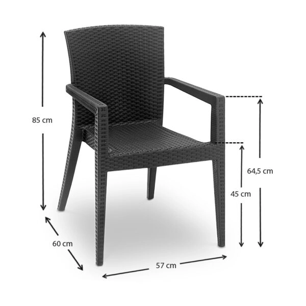 Πολυθρόνα κήπου Bali  από PP χρώμα ανθρακί 57x60x85εκ.