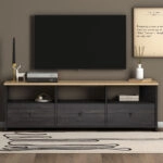 Έπιπλο τηλεόρασης Sole  από μελαμίνη χρώμα industrial grey - oak 150x32x47εκ.