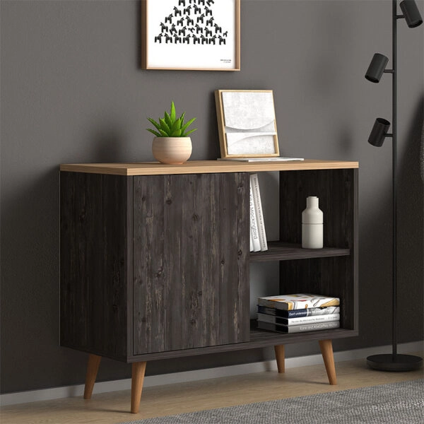 Κονσόλα - μπουφές μελαμίνης Luce  χρώμα industrial grey - oak 80x35x66εκ.