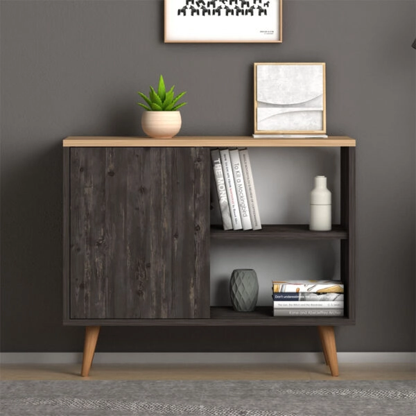 Κονσόλα - μπουφές μελαμίνης Luce  χρώμα industrial grey - oak 80x35x66εκ.