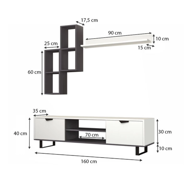 Σύνθεση τηλεόρασης Lonsa  από μελαμίνη χρώμα λευκό 160x35x40εκ.
