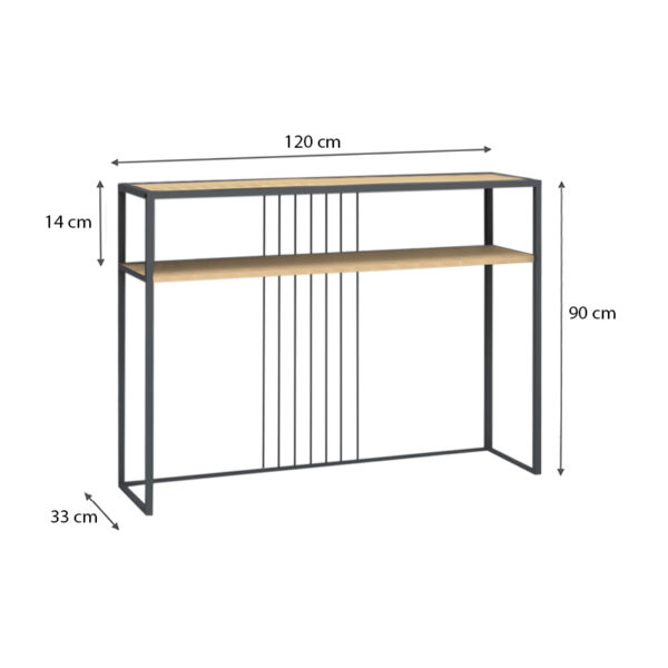 Κονσόλα Kary  μεταλλική - μελαμίνης χρώμα oak 120x33x90εκ.