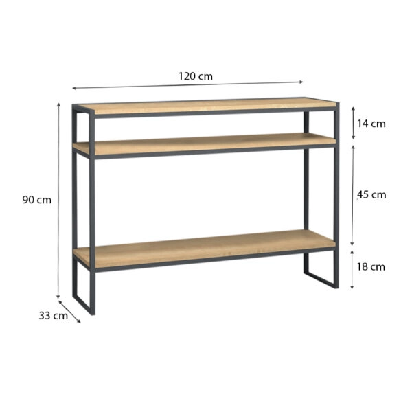 Κονσόλα New Smart  μεταλλική - μελαμίνης χρώμα oak 120x33x90εκ.