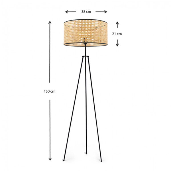 Φωτιστικό δαπέδου Idaho  E27 μεταλλικό - ρατάν χρώμα μαύρο - φυσικό Φ38x150εκ.