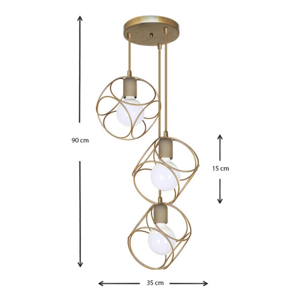 Φωτιστικό οροφής Lusita  E27 μεταλλικό τρίφωτο χρώμα χρυσό 35x35x90εκ.