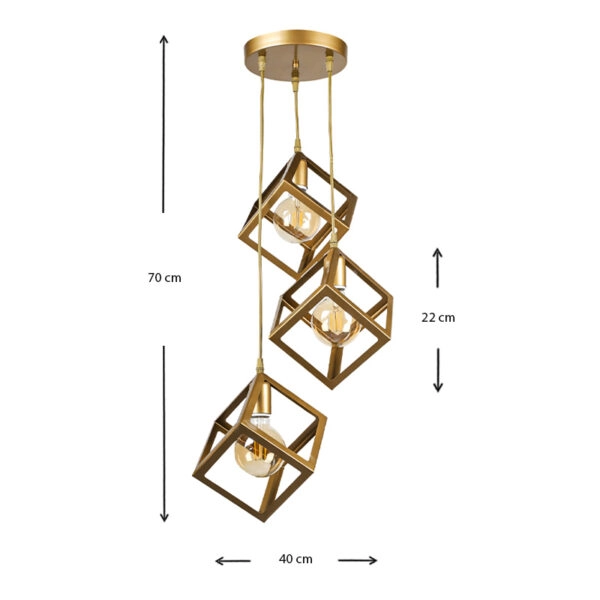 Φωτιστικό οροφής Thora  E27 μεταλλικό τρίφωτο χρώμα χρυσό ματ 22x22x70εκ.
