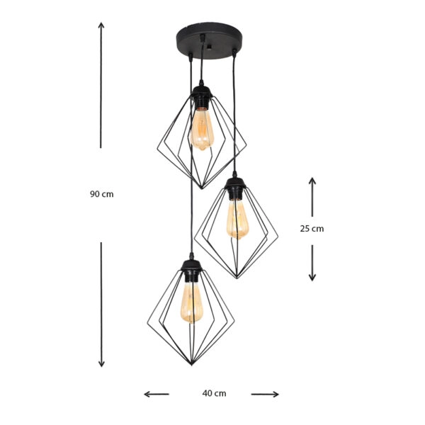 Φωτιστικό οροφής Nura  E27 μεταλλικό τρίφωτο χρώμα μαύρο 21x21x70εκ.
