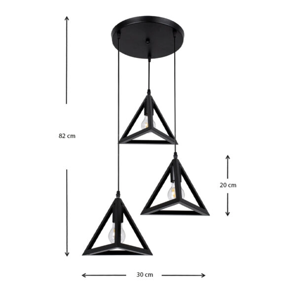 Φωτιστικό οροφής Roshan  E27 μεταλλικό τρίφωτο χρώμα μαύρο 30x30x82εκ.