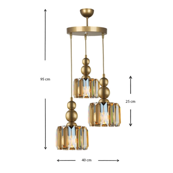 Φωτιστικό οροφής Alaba  E27 μεταλλικό - γυάλινο τρίφωτο χρώμα χρυσό 40x40x95εκ.