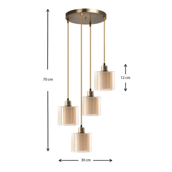 Φωτιστικό οροφής Oriana  E27 μεταλλικό - γυάλινο τετράφωτο χρώμα χρυσό 30x30x70εκ.