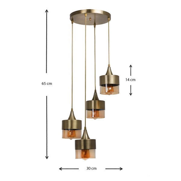 Φωτιστικό οροφής Roxy  E27 μεταλλικό - γυάλινο τετράφωτο χρώμα χρυσό 30x30x65εκ.