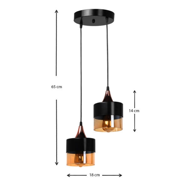 Φωτιστικό οροφής Roxy  E27 μεταλλικό - γυάλινο δίφωτο χρώμα μαύρο 18x18x65εκ.