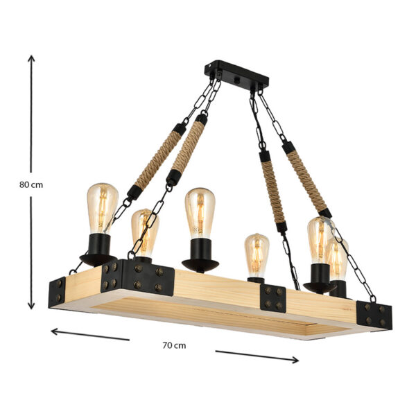 Φωτιστικό οροφής Brandy  E27 ξύλο/μέταλλο/σχοινί εξάφωτο χρώμα φυσικό - μαύρο 70x40x80εκ.