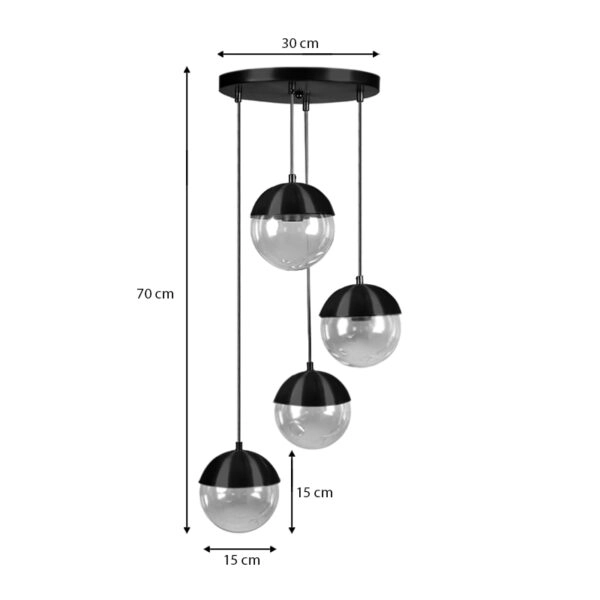 Φωτιστικό οροφής Lauren  E27 μεταλλικό - γυάλινο τετράφωτο χρώμα μαύρο 30x30x70εκ.