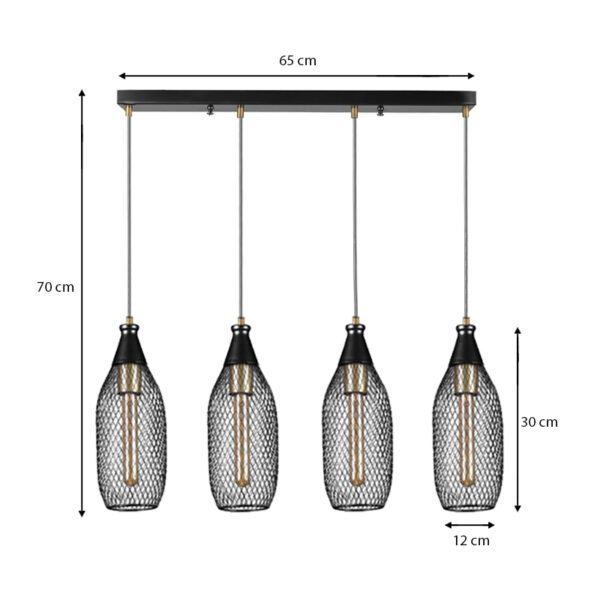 Φωτιστικό οροφής Orazio  E27 μεταλλικό τετράφωτο χρώμα μαύρο 65x12x70εκ.