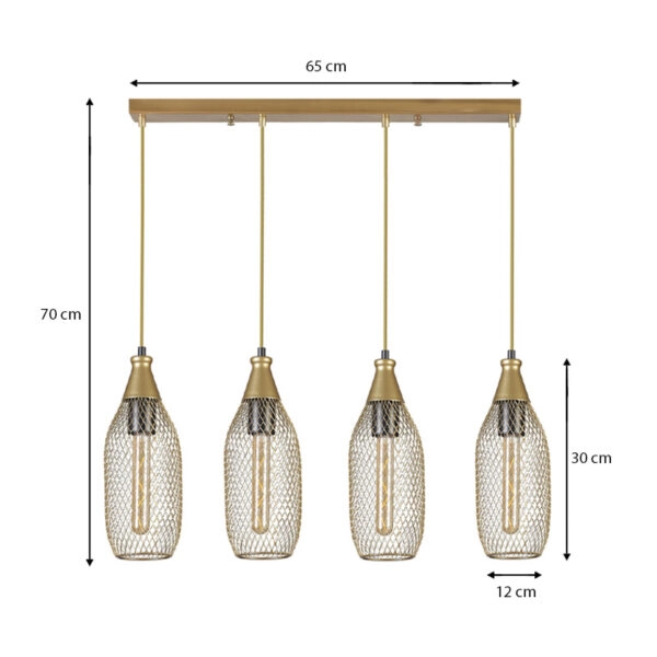 Φωτιστικό οροφής Orazio  E27 μεταλλικό τετράφωτο χρώμα χρυσό 65x12x70εκ.