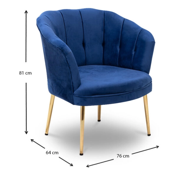 Πολυθρόνα Arabella  βελούδινη χρώμα royal μπλε 76x64x81εκ.