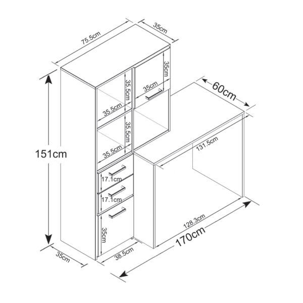 Γραφείο μελαμίνης Aurelio  χρώμα honey oak - λευκό 170x35/60x76/151εκ.