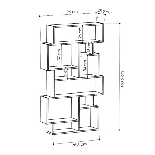 Βιβλιοθήκη μελαμίνης Karmato  χρώμα ανθρακί 96x25,5x168,5εκ.