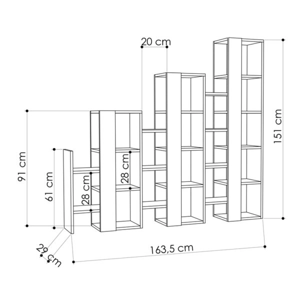 Βιβλιοθήκη μελαμίνης Lift  χρώμα ανθρακί 163,5x29x151εκ.