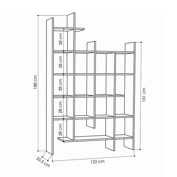 Βιβλιοθήκη μελαμίνης Manco  χρώμα ανθρακί 122x25,5x188εκ.