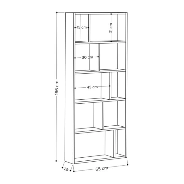 Βιβλιοθήκη μελαμίνης Onda  χρώμα ανθρακί 65x25x166εκ.