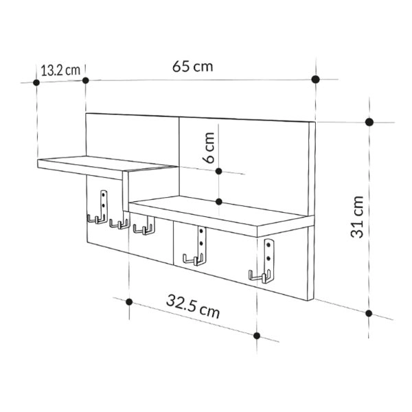 Κρεμάστρα τοίχου Harmon  χρώμα sapphire oak - λευκό 65x15x31εκ.