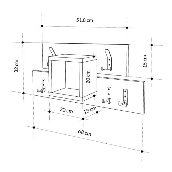 Κρεμάστρα τοίχου Lumina  χρώμα sapphire oak - ανθρακί 68x14,8x32εκ.