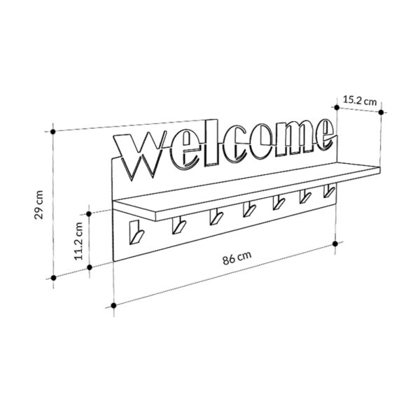 Κρεμάστρα τοίχου Welcome  χρώμα μαύρο - sapphire oak 86x15,2x29εκ.