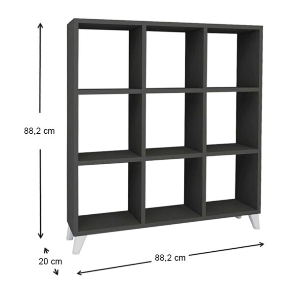 Βιβλιοθήκη μελαμίνης Saul  χρώμα ανθρακί 88,2x20x88,2εκ.