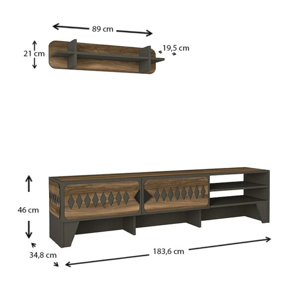 Έπιπλο τηλεόρασης Fabiano  από μελαμίνη χρώμα καρυδί - ανθρακί 183,6x34,8x46εκ.