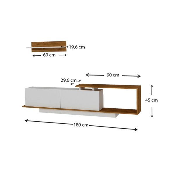 Έπιπλο τηλεόρασης Novara  από μελαμίνη χρώμα λευκό - καρυδί 180x29,6x45εκ.