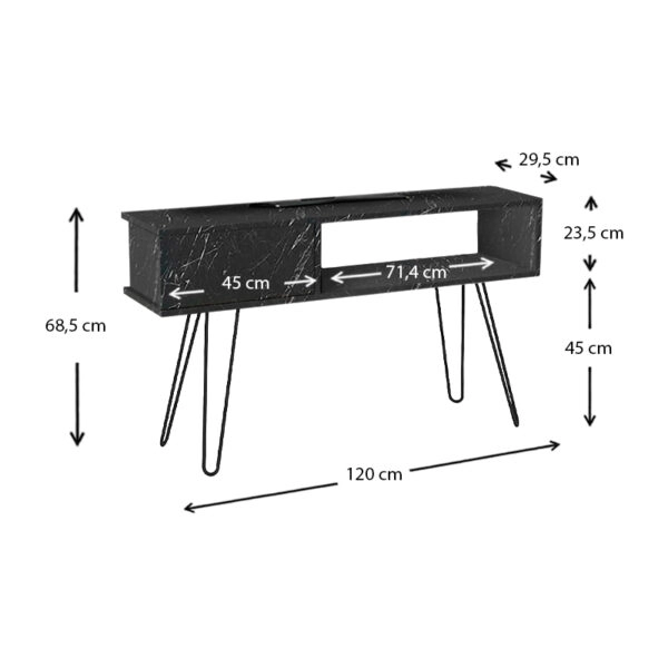 Έπιπλο τηλεόρασης Palma  από μελαμίνη χρώμα μαύρο εφέ μαρμάρου 120x29,5x68,5εκ.