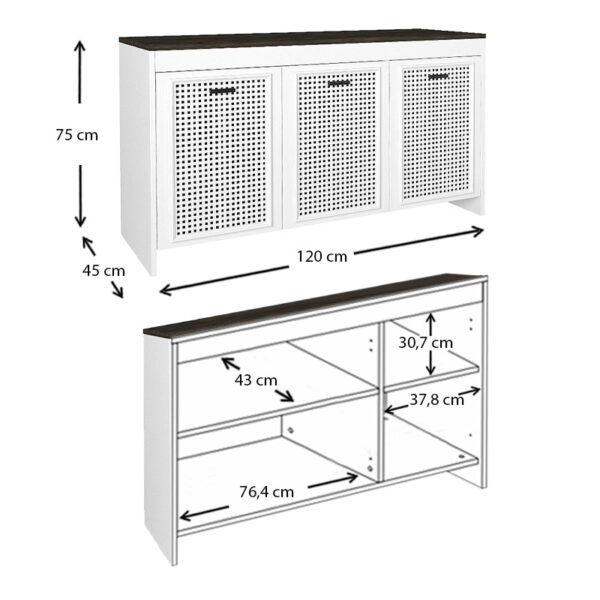 Μπουφές μελαμίνης Galatea  χρώμα λευκό - μαύρο rebab 120x45x75εκ.