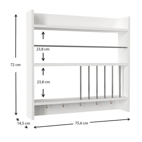 Ραφιέρα τοίχου κουζίνας Dellana  από μελαμίνη χρώμα λευκό 75,6x14,5x72εκ.