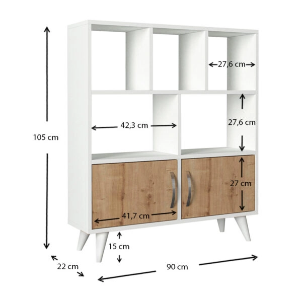 Βιβλιοθήκη μελαμίνης Donati  χρώμα λευκό - sapphire oak 90x22x105εκ.