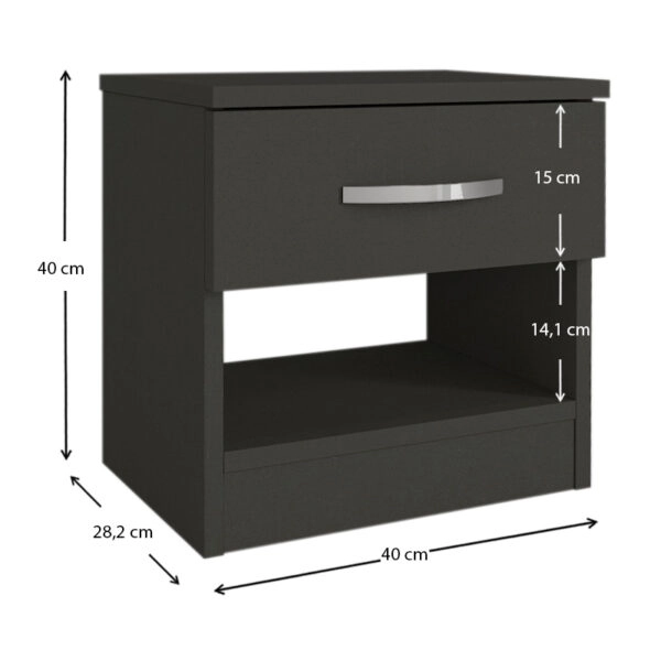 Κομοδίνο μελαμίνης Lube  χρώμα ανθρακί 40x28,2x40εκ.